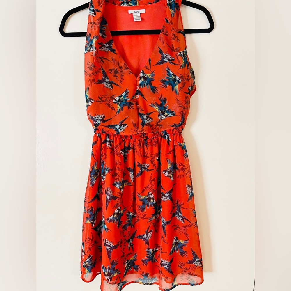 Bar III Red Birds of Paradise Dress Size S